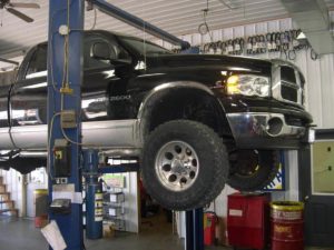 A Dodge with a Cummins diesel engine is being repaired at Mevert Automotive